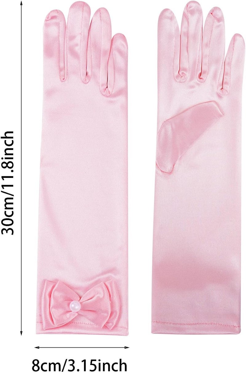 Yolyoo 4 Pairs Satin Princess Gloves,Pearl Long Stain Gloves for Halloween Costume Wedding Birthday and Theme Party - Image 3